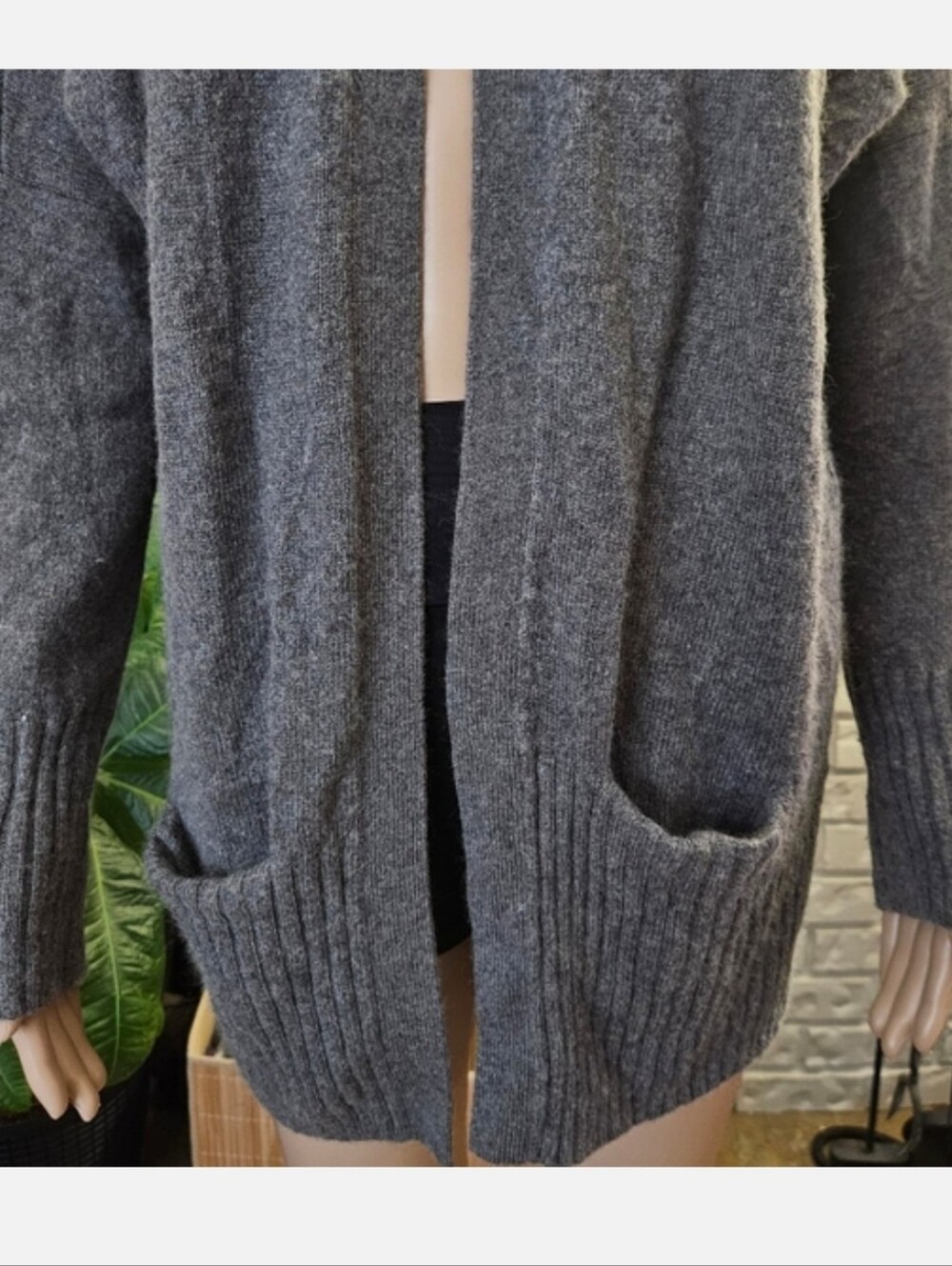 Aritzia Talula Charcoal Gray Open Front Cardigan Long Line Angora Cashmere Blend - Picture 3 of 13